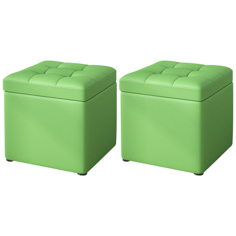 Contemporary Pouf Ottoman PU Leather Upholstered Tufted Square Ottoman with Storage