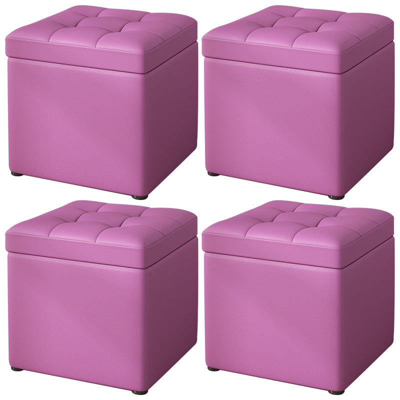 Contemporary Pouf Ottoman PU Leather Upholstered Tufted Square Ottoman with Storage