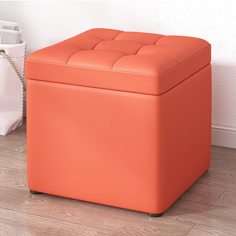 Contemporary Pouf Ottoman PU Leather Upholstered Tufted Square Ottoman with Storage