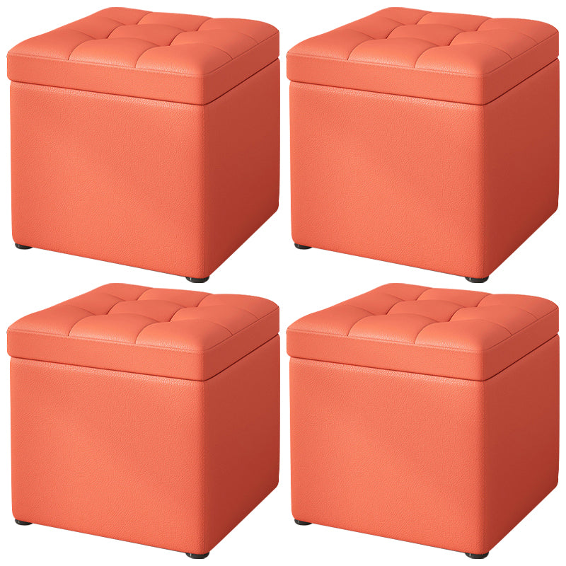 Contemporary Pouf Ottoman PU Leather Upholstered Tufted Square Ottoman with Storage