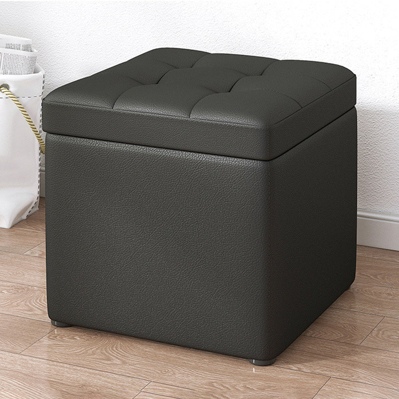 Contemporary Pouf Ottoman PU Leather Upholstered Tufted Square Ottoman with Storage