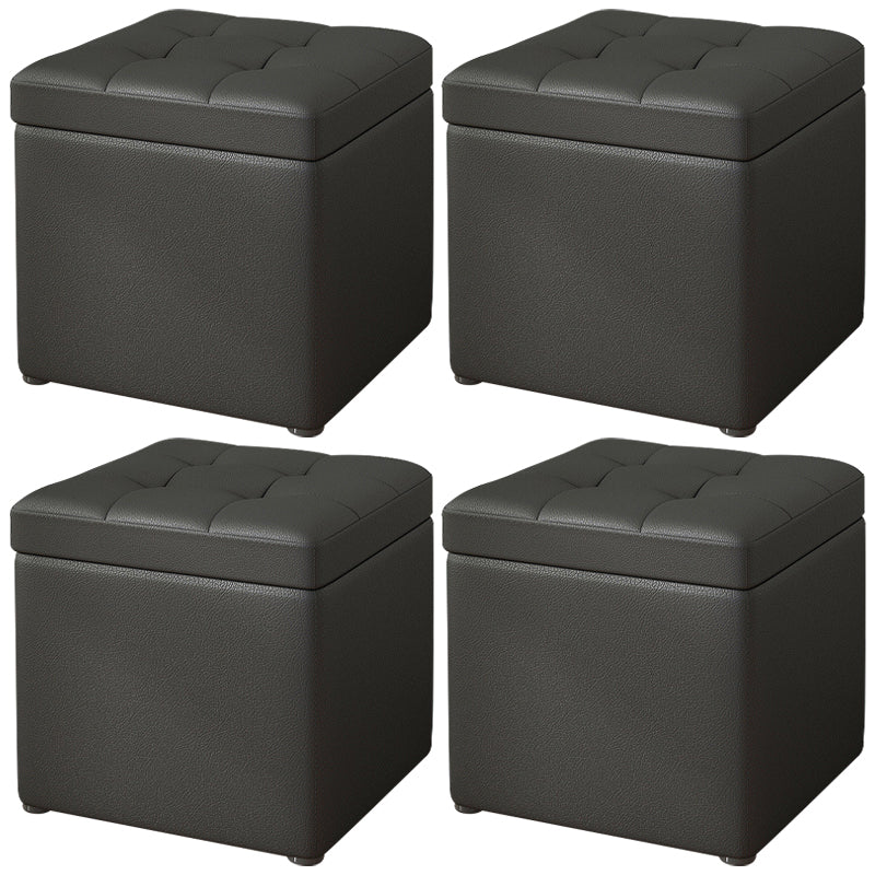 Contemporary Pouf Ottoman PU Leather Upholstered Tufted Square Ottoman with Storage