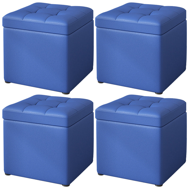 Contemporary Pouf Ottoman PU Leather Upholstered Tufted Square Ottoman with Storage