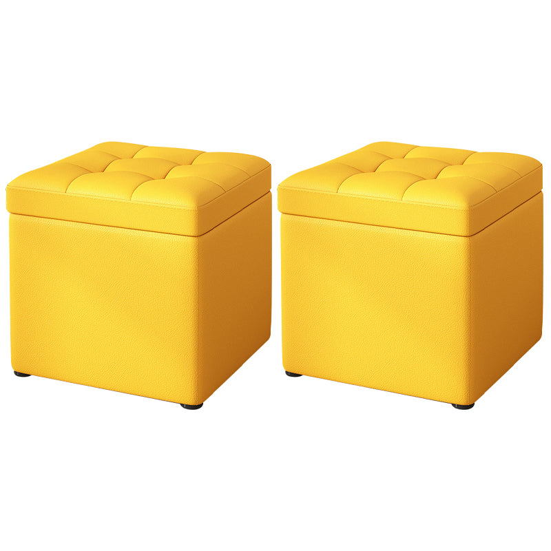 Contemporary Pouf Ottoman PU Leather Upholstered Tufted Square Ottoman with Storage
