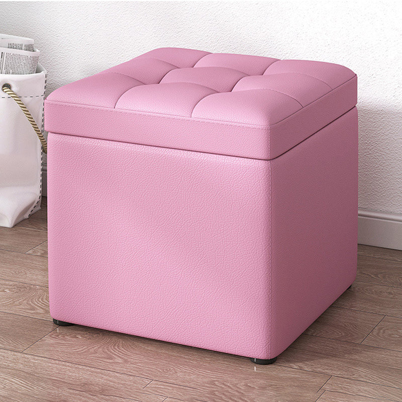 Contemporary Pouf Ottoman PU Leather Upholstered Tufted Square Ottoman with Storage