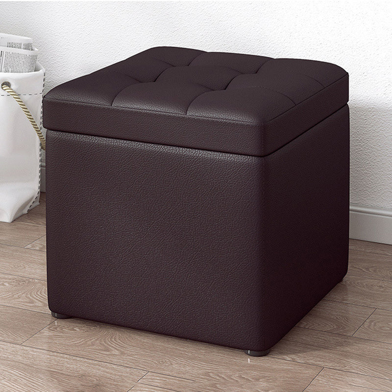 Contemporary Pouf Ottoman PU Leather Upholstered Tufted Square Ottoman with Storage