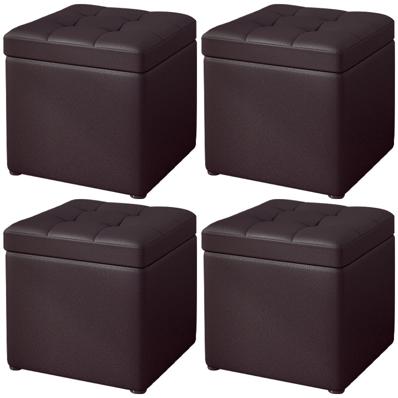 Contemporary Pouf Ottoman PU Leather Upholstered Tufted Square Ottoman with Storage