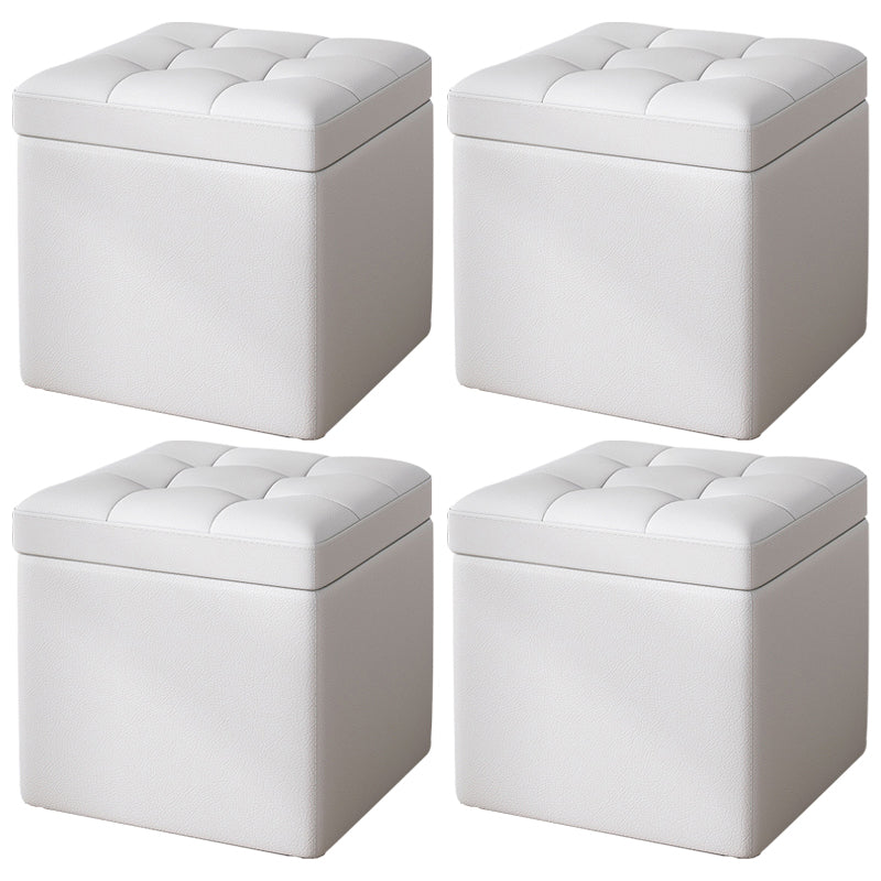 Contemporary Pouf Ottoman PU Leather Upholstered Tufted Square Ottoman with Storage