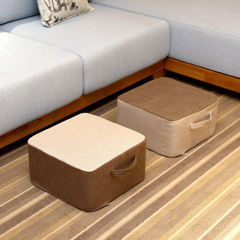 Casual Cotton Pouf Chair Contrast Color Square Upholstered Ottoman Stool