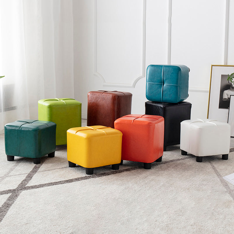 Modern Stain Resistant Ottoman Circle Shape Yellow Leather Cube