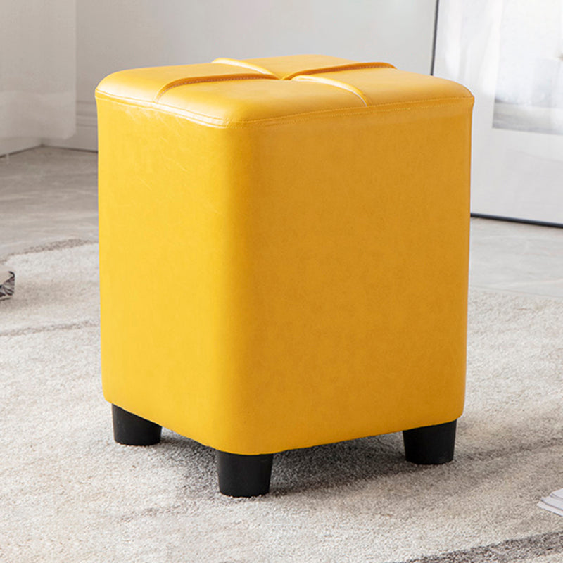Modern Stain Resistant Ottoman Circle Shape Yellow Leather Cube