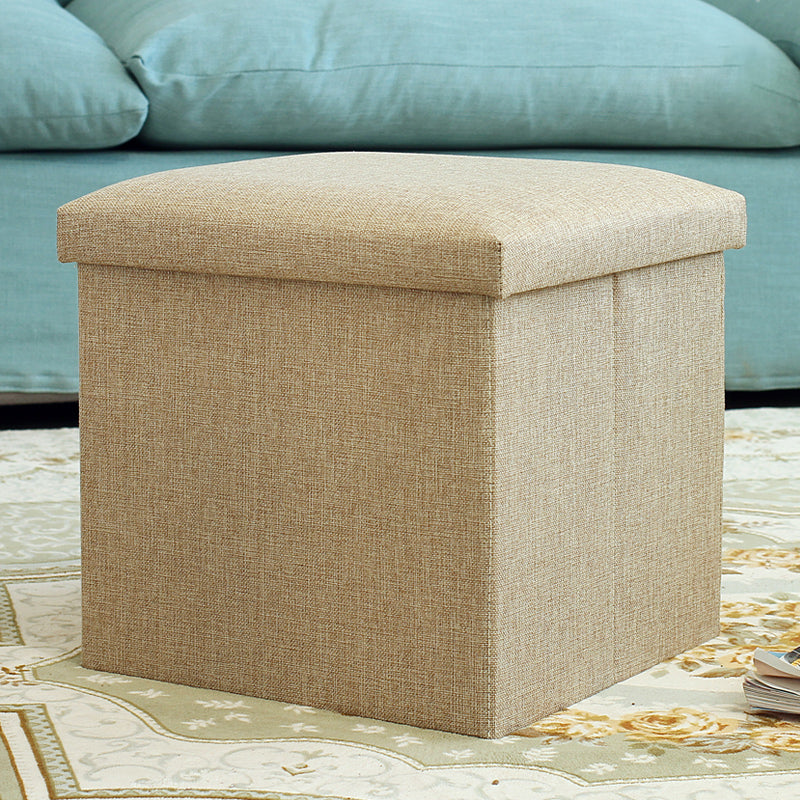 Modern Cotton Pouf Ottoman Pure Color Foldable Square Chair Ottoman with Storage
