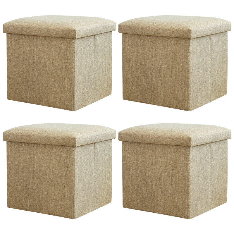 Modern Cotton Pouf Ottoman Pure Color Foldable Square Chair Ottoman with Storage