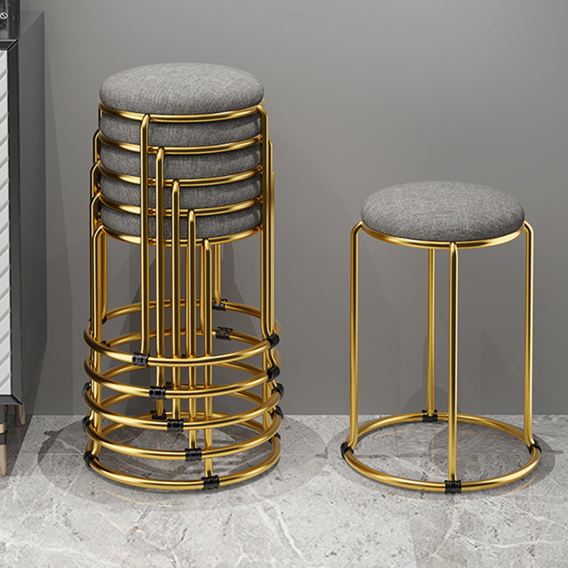 Houndstooth Print Pouf Ottoman Round Linen Stain Resistant Glam Ottoman