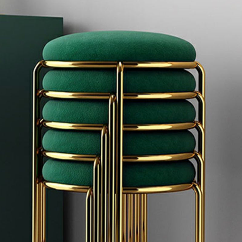 Houndstooth Print Pouf Ottoman Round Linen Stain Resistant Glam Ottoman