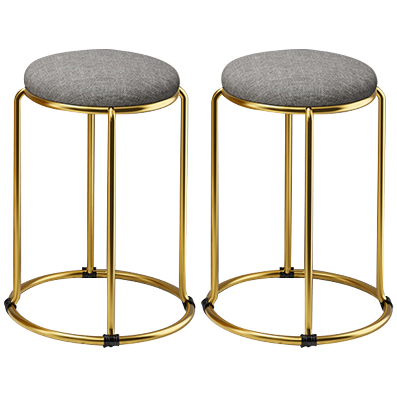 Houndstooth Print Pouf Ottoman Round Linen Stain Resistant Glam Ottoman