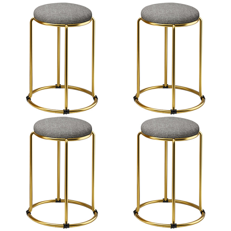 Houndstooth Print Pouf Ottoman Round Linen Stain Resistant Glam Ottoman