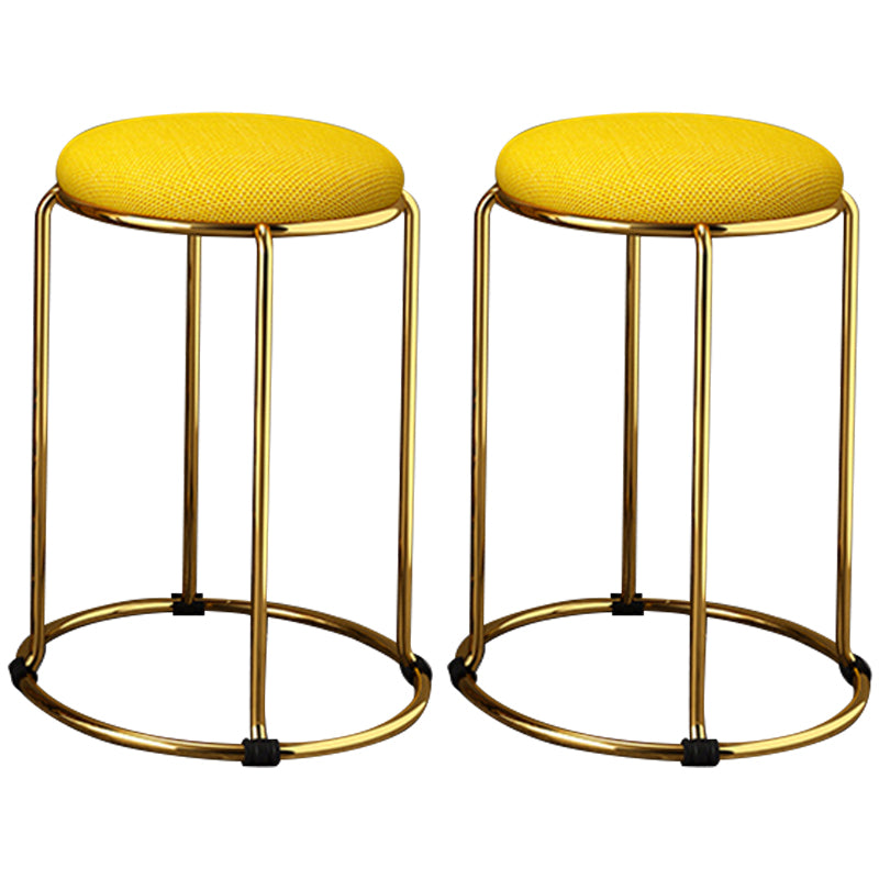 Houndstooth Print Pouf Ottoman Round Linen Stain Resistant Glam Ottoman