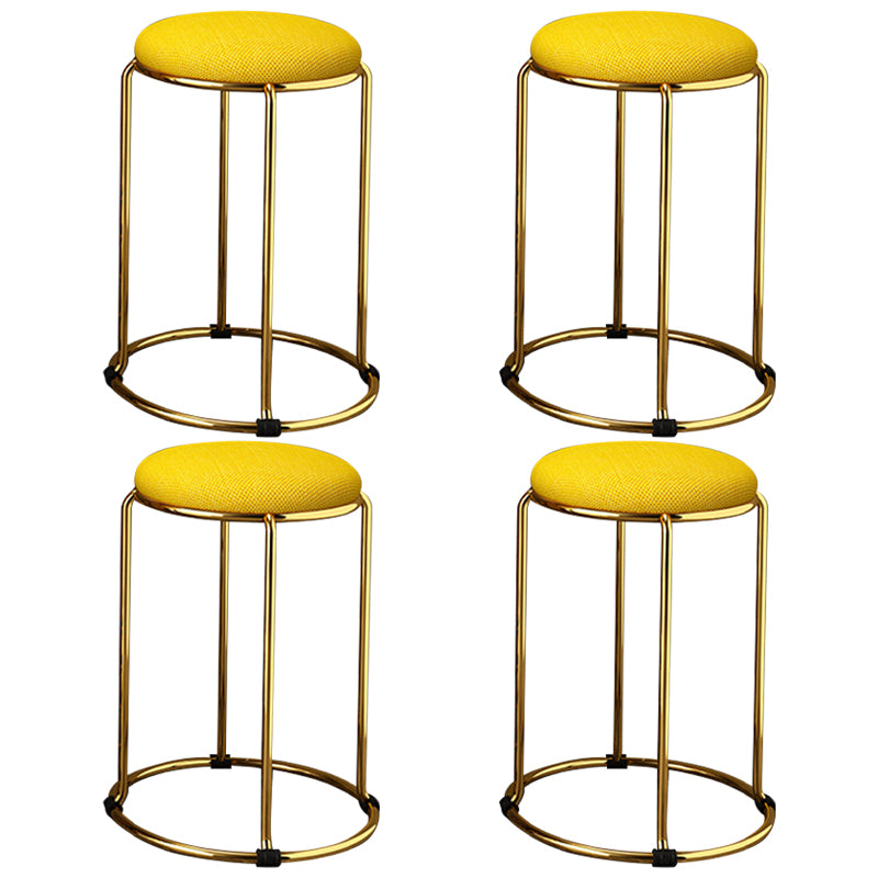 Houndstooth Print Pouf Ottoman Round Linen Stain Resistant Glam Ottoman