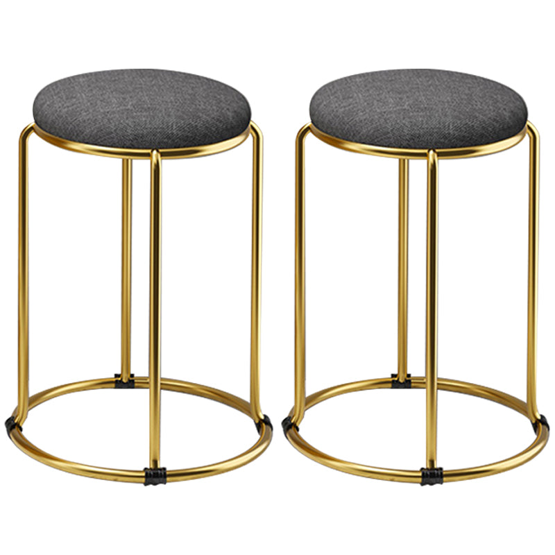 Houndstooth Print Pouf Ottoman Round Linen Stain Resistant Glam Ottoman