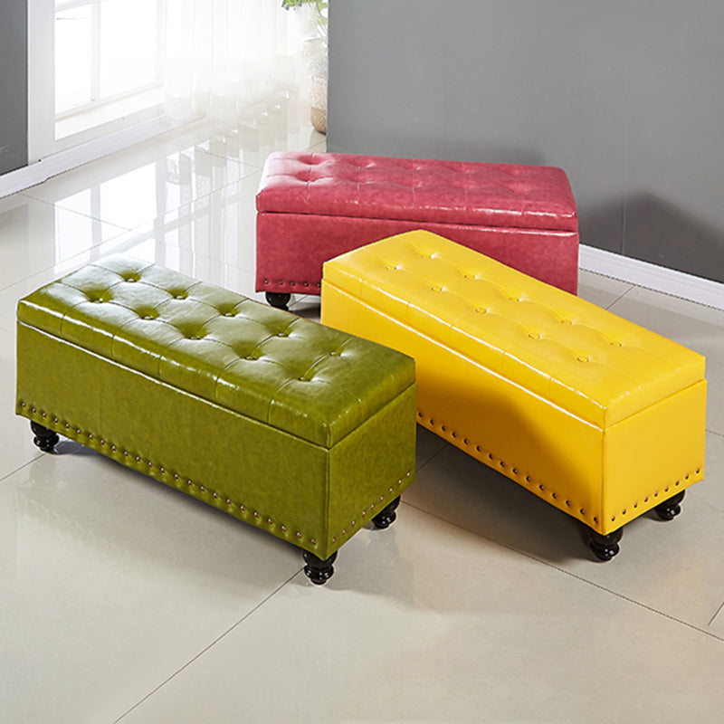Traditional Faux Leather Ottoman Plian Tufted Nailhead Trim Rectangle Ottoman with Storage