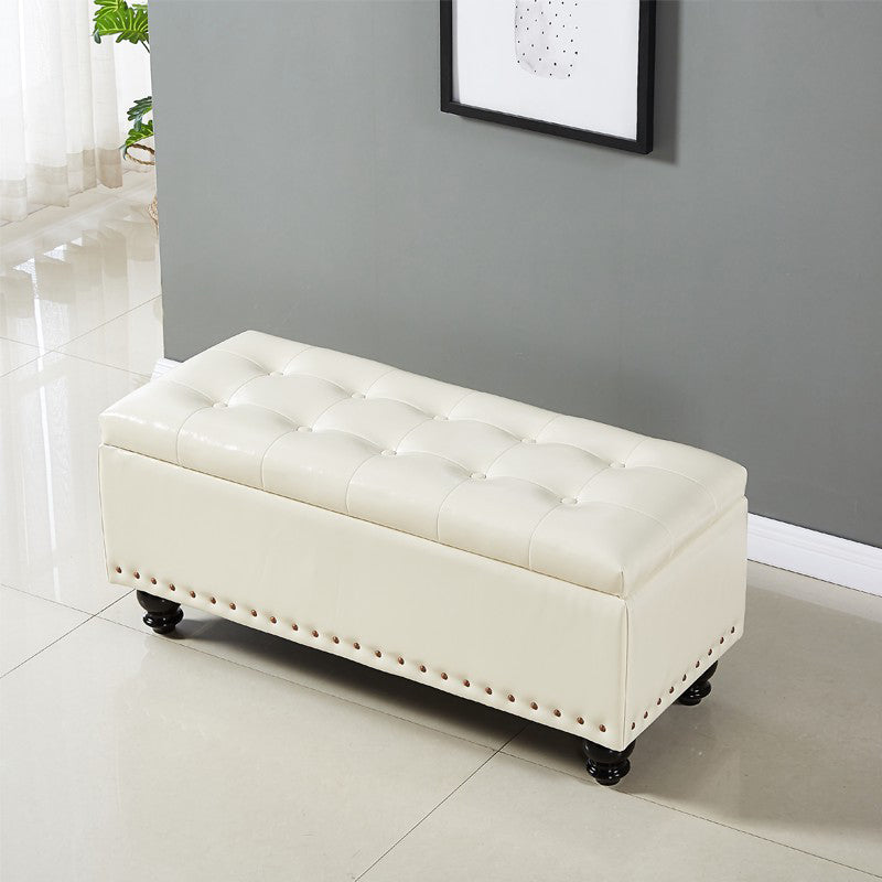 Traditional Faux Leather Ottoman Plian Tufted Nailhead Trim Rectangle Ottoman with Storage