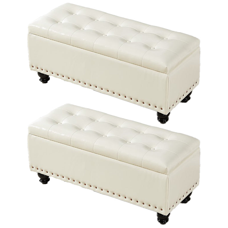 Traditional Faux Leather Ottoman Plian Tufted Nailhead Trim Rectangle Ottoman with Storage