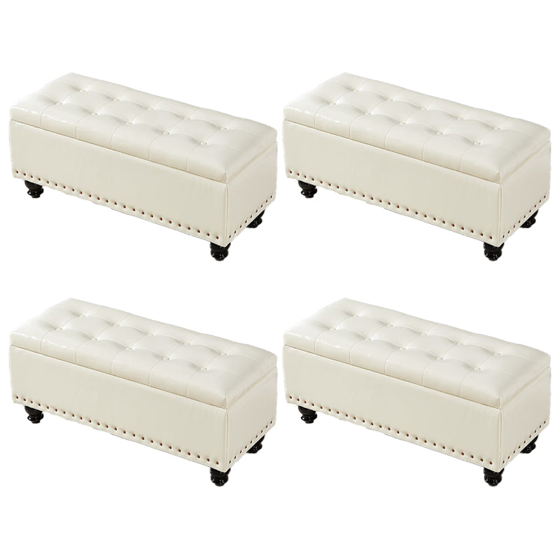 Traditional Faux Leather Ottoman Plian Tufted Nailhead Trim Rectangle Ottoman with Storage