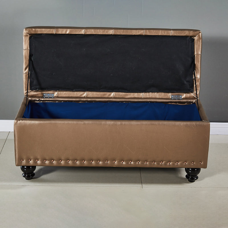 Traditional Faux Leather Ottoman Plian Tufted Nailhead Trim Rectangle Ottoman with Storage