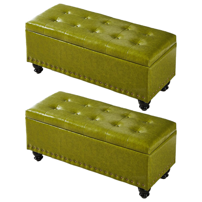 Traditional Faux Leather Ottoman Plian Tufted Nailhead Trim Rectangle Ottoman with Storage