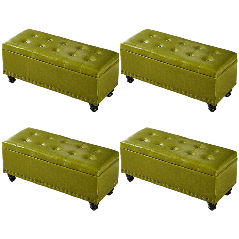 Traditional Faux Leather Ottoman Plian Tufted Nailhead Trim Rectangle Ottoman with Storage
