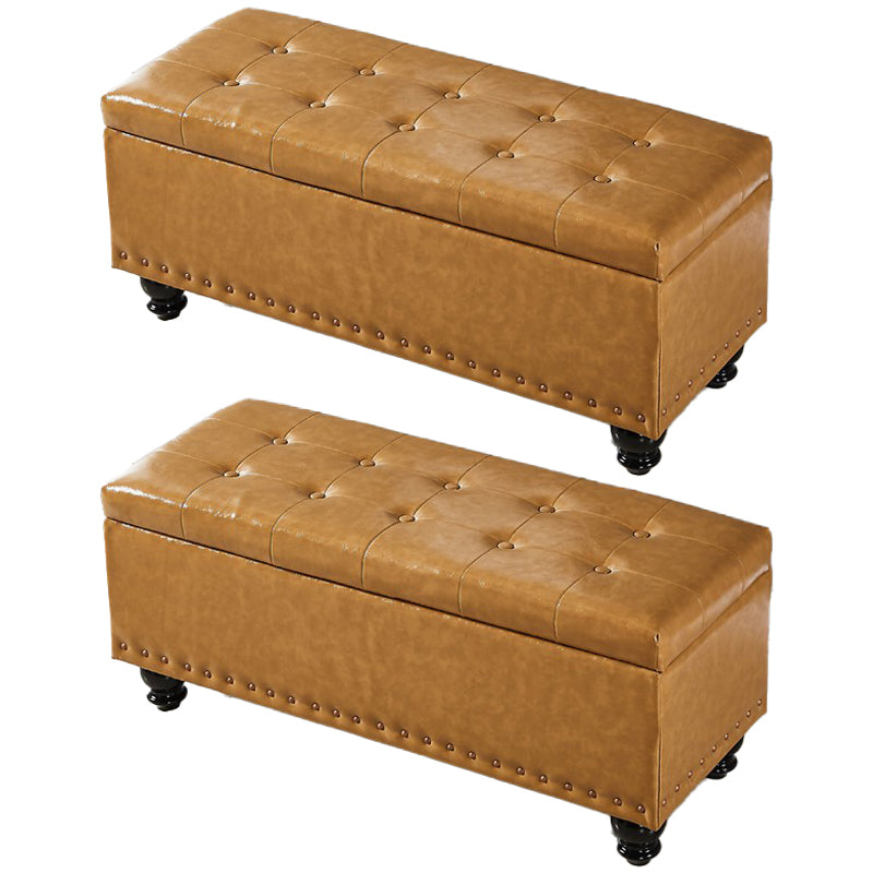 Traditional Faux Leather Ottoman Plian Tufted Nailhead Trim Rectangle Ottoman with Storage