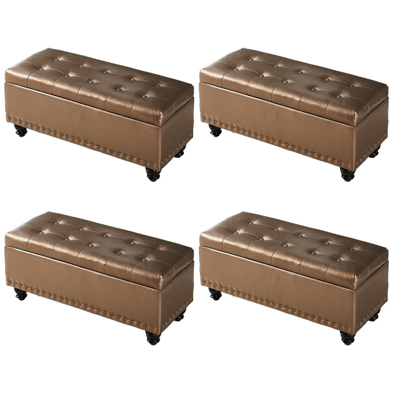 Traditional Faux Leather Ottoman Plian Tufted Nailhead Trim Rectangle Ottoman with Storage