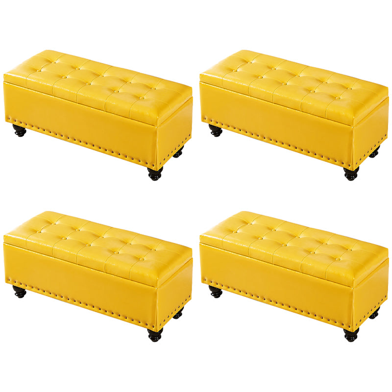Traditional Faux Leather Ottoman Plian Tufted Nailhead Trim Rectangle Ottoman with Storage