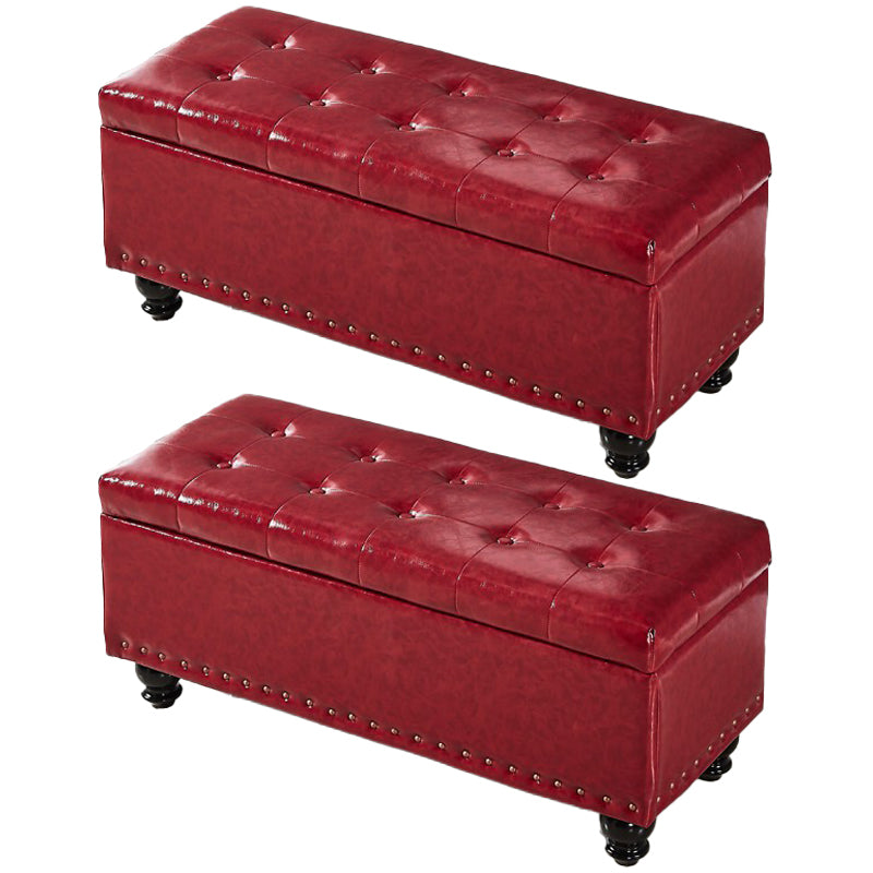 Traditional Faux Leather Ottoman Plian Tufted Nailhead Trim Rectangle Ottoman with Storage