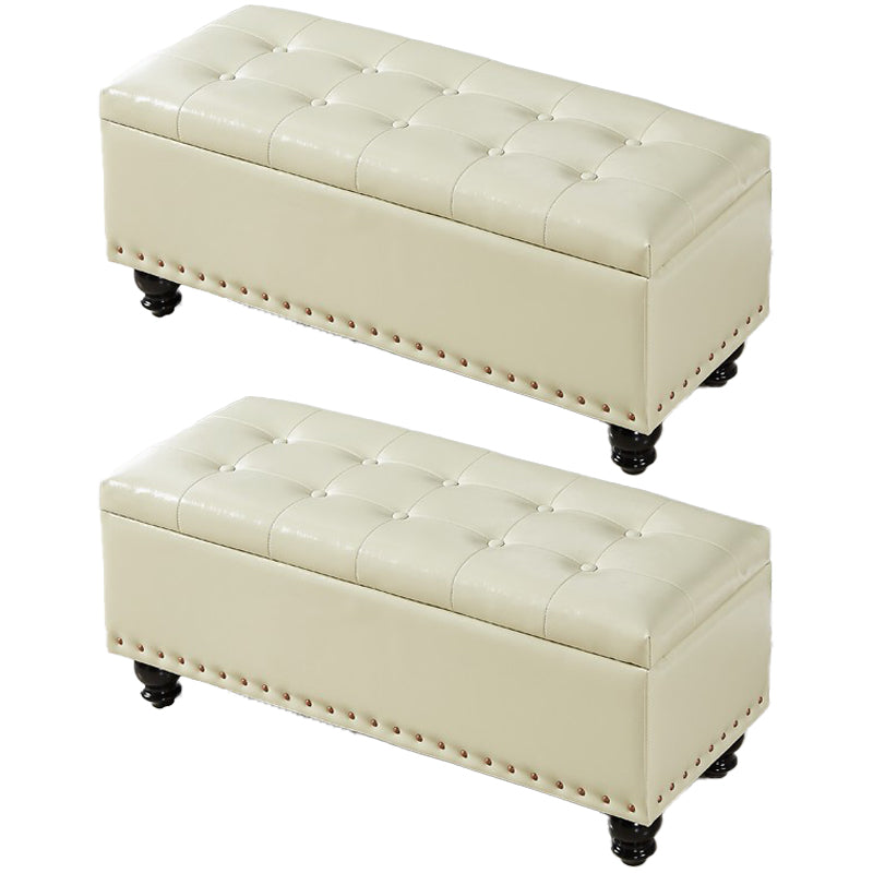 Traditional Faux Leather Ottoman Plian Tufted Nailhead Trim Rectangle Ottoman with Storage