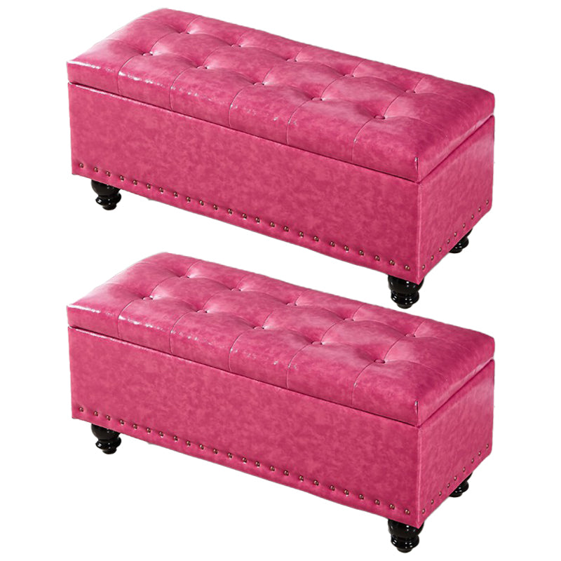Traditional Faux Leather Ottoman Plian Tufted Nailhead Trim Rectangle Ottoman with Storage