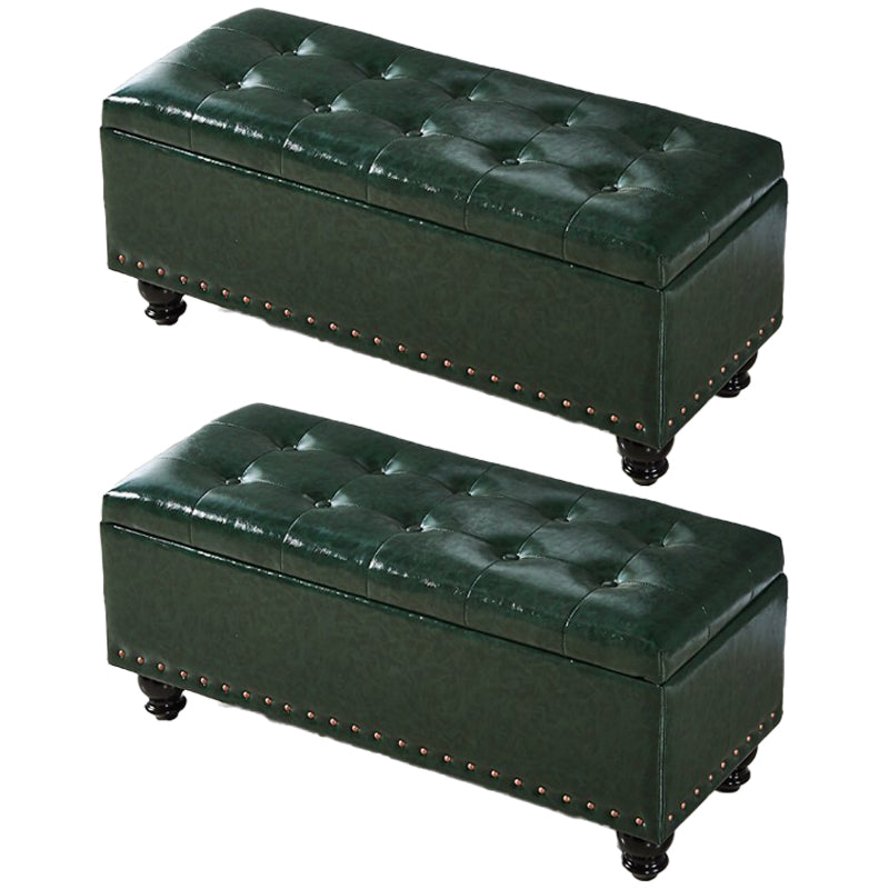 Traditional Faux Leather Ottoman Plian Tufted Nailhead Trim Rectangle Ottoman with Storage