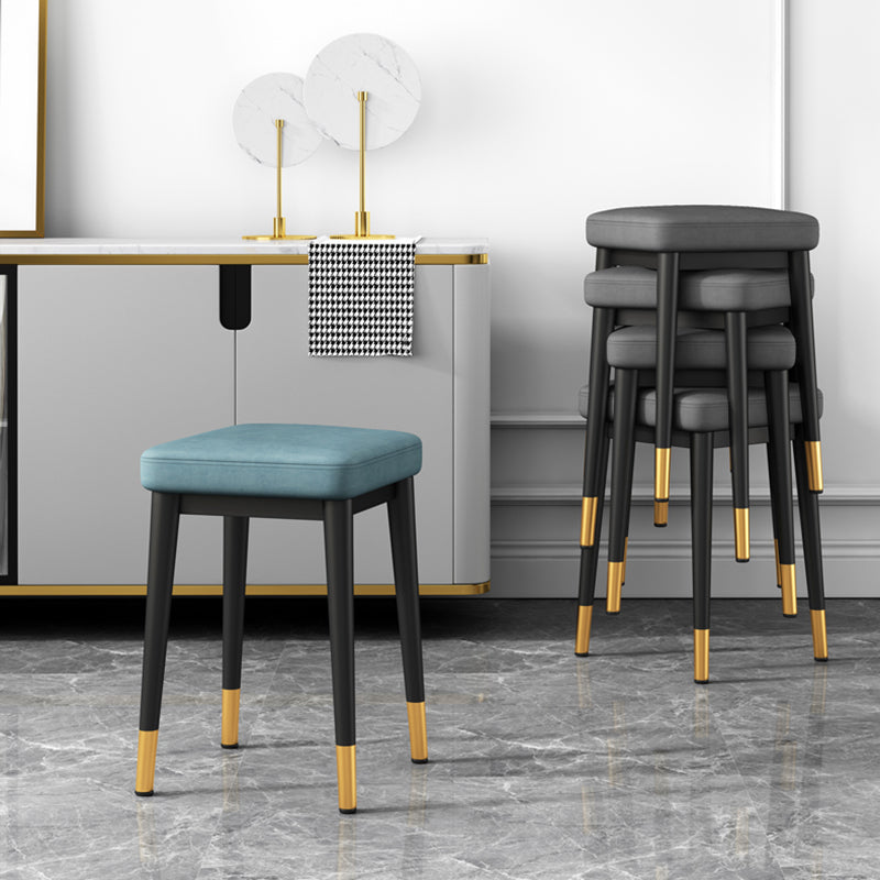 Square Footstools Ottoman Glam Solid Color Faux Leather Water Resistant Ottoman