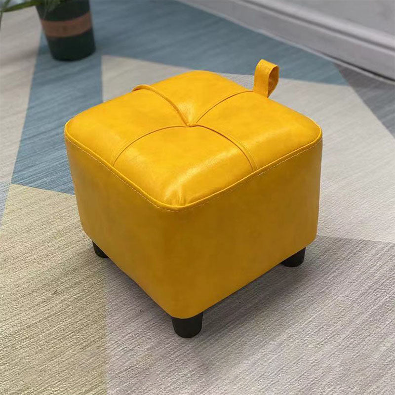 Contemporary PU Leather Pouf Chair Plain Square Tufted Water Resistant Target Pouf