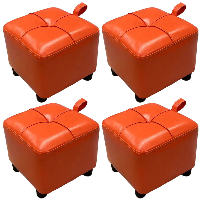 Contemporary PU Leather Pouf Chair Plain Square Tufted Water Resistant Target Pouf