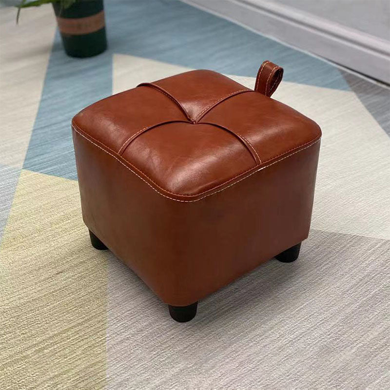 Contemporary PU Leather Pouf Chair Plain Square Tufted Water Resistant Target Pouf