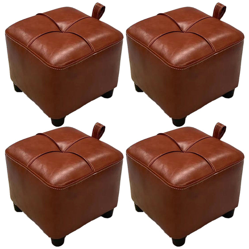 Contemporary PU Leather Pouf Chair Plain Square Tufted Water Resistant Target Pouf