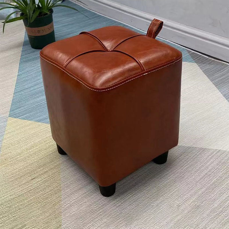 Contemporary PU Leather Pouf Chair Plain Square Tufted Water Resistant Target Pouf