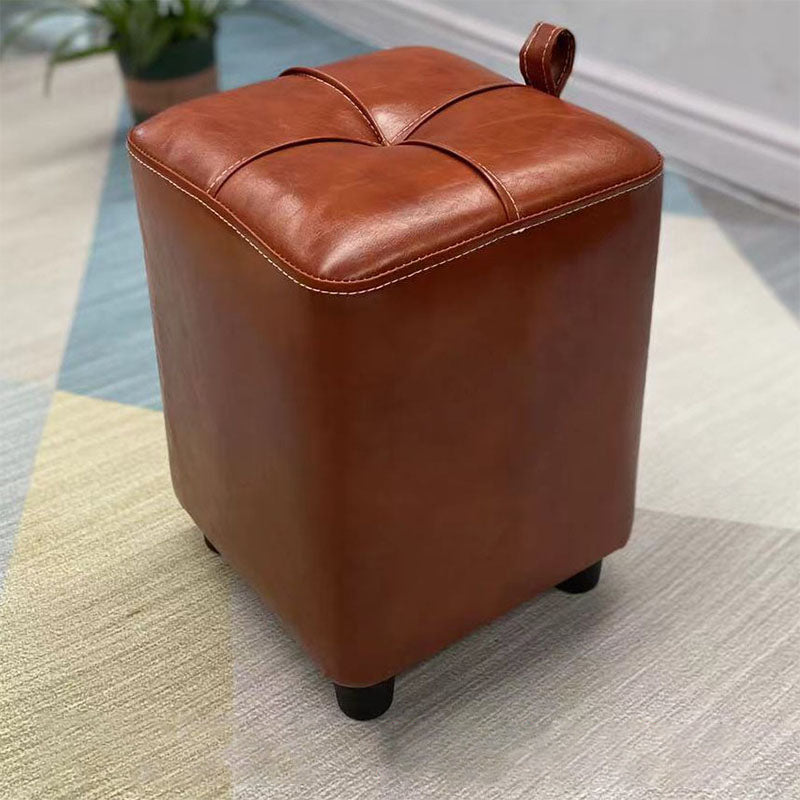 Contemporary PU Leather Pouf Chair Plain Square Tufted Water Resistant Target Pouf