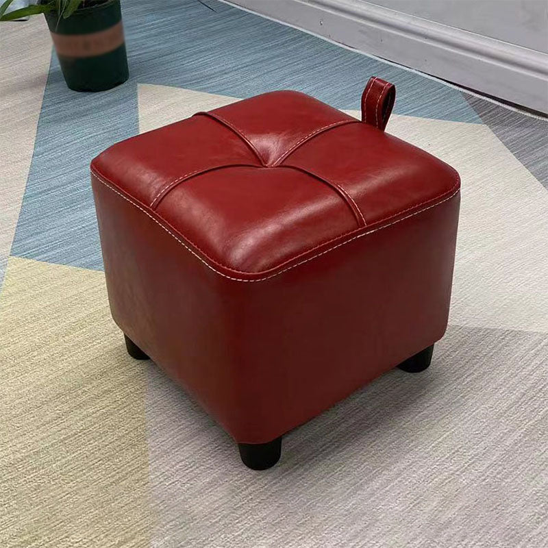 Contemporary PU Leather Pouf Chair Plain Square Tufted Water Resistant Target Pouf