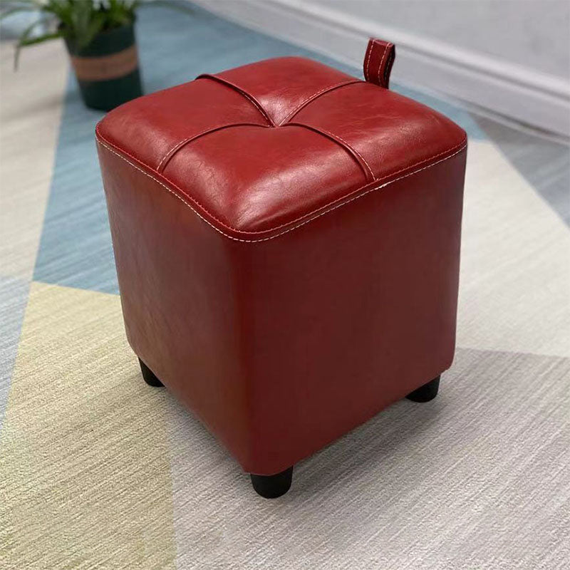Contemporary PU Leather Pouf Chair Plain Square Tufted Water Resistant Target Pouf