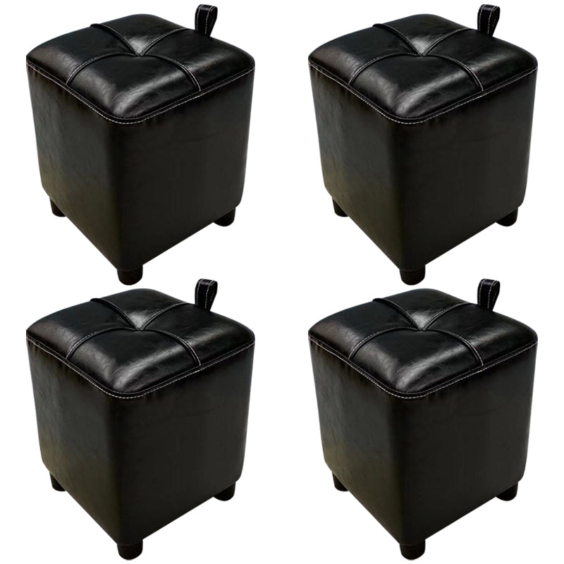 Contemporary PU Leather Pouf Chair Plain Square Tufted Water Resistant Target Pouf