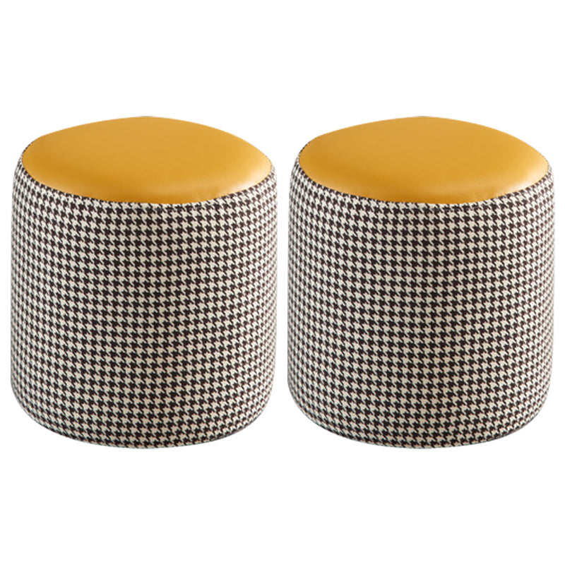 Modern Water Resistant Ottoman Circle Shape Orange Genuine Leather Cube