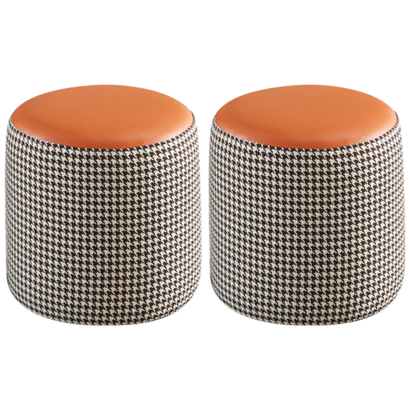 Modern Water Resistant Ottoman Circle Shape Orange Genuine Leather Cube